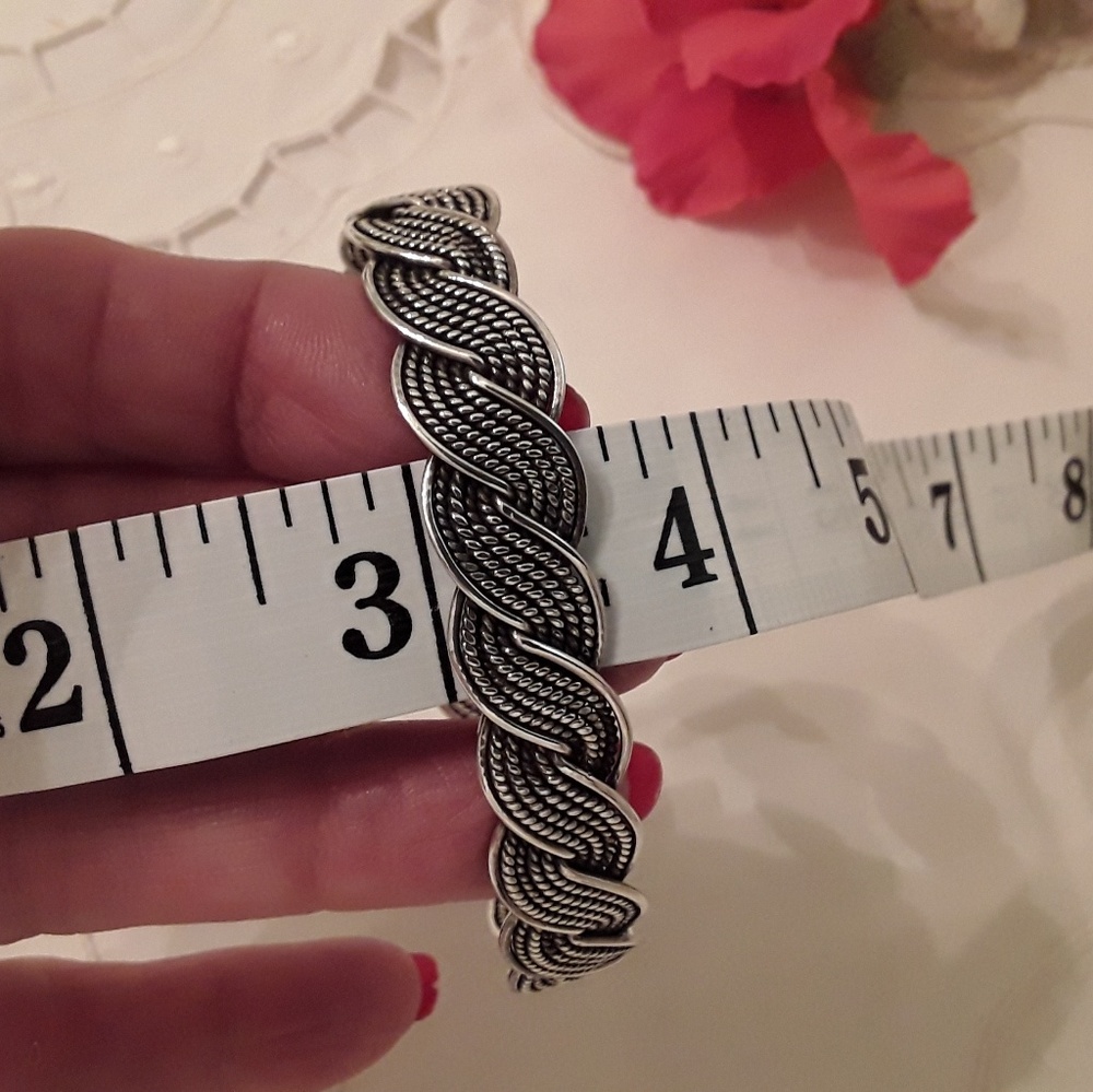 VTG. STERLING UNISEX SOLID ANTIQUED BRAIDED CUFF - Picture 6 of 8